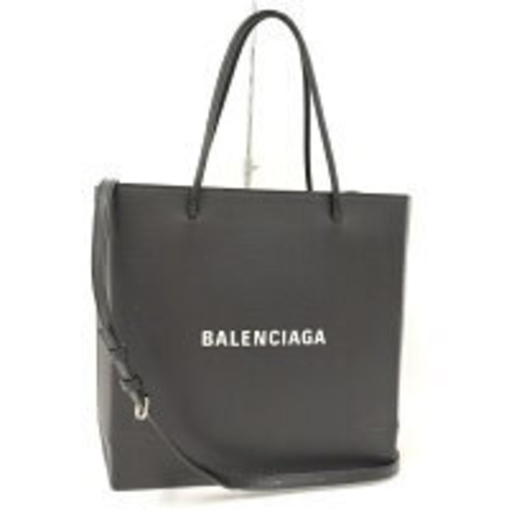 BALENCIAGA Shopping Tote Handbag Leather Black